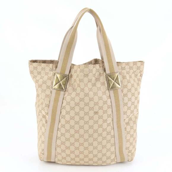 Gucci GG Canvas Sherry Line 189669 Leather Tote Bag Shoulder Beige Women's - Picture 3 of 9